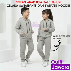 Stelan Anak Sweater Hoodie dan Celana Baggy Sweatpants Jogger Anak cewek dan cowok usia 3 - 15 tahun