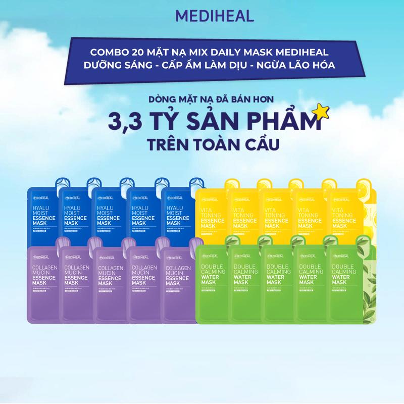 Combo 20 mặt nạ Mediheal chăm sóc da hàng ngày làm dịu, cấp ẩm, tươi da