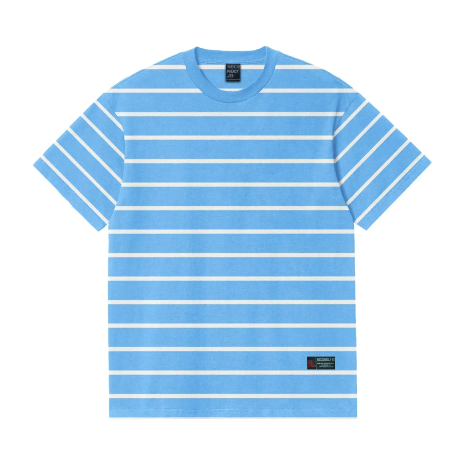 SECONDLY.ID Kaos Salur Medium Lengan Pendek Pria Wanita Tshirt CVC Stripe 24s Jumbo S - 7XL