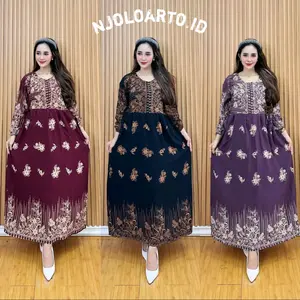 Longdress Chibi Kancing Busui Bumil Bahan Rayon Tebal Trends LD 110cm Longdres Chibi Lengan Panjang Nyaman Cantik daster  long