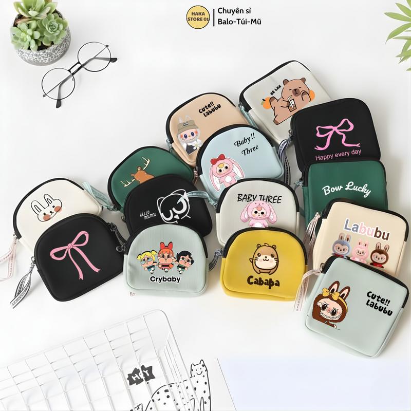 Ví Vải Canvas Mini In Họa Tiết Hoạt Hình Dễ Thương Có Khóa Kéo Đựng Đồ Son Môi Chìa Khoá Tiện Dụng Cho Nữ