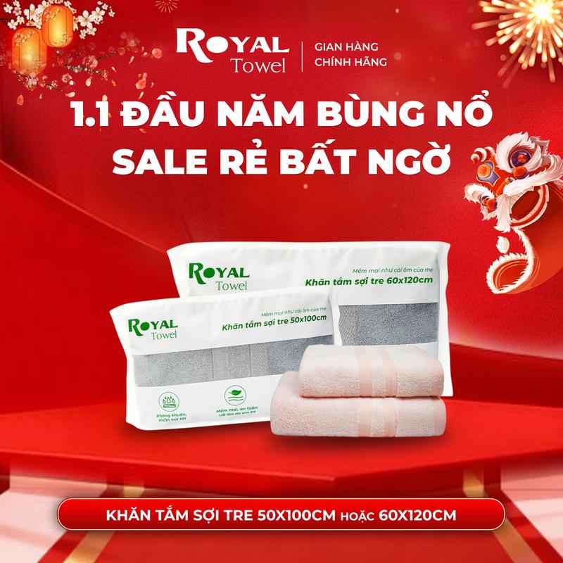 Khăn tắm sợi tre 50X100cm hoặc 60x120cm Royal Towel mềm mịn thấm hút tốt Dùng Cho Nhà Tắm Của Gia Đình Spa Khách Sạn