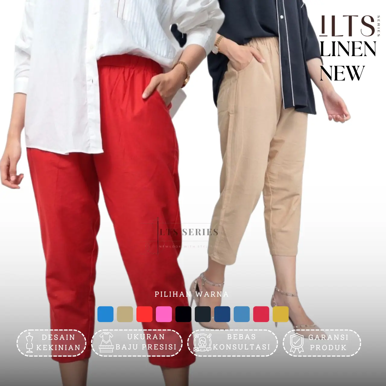 Celana Panjang Wanita Jumbo Kekinian Bahan Linen New Terbaru - Biru Hitam
