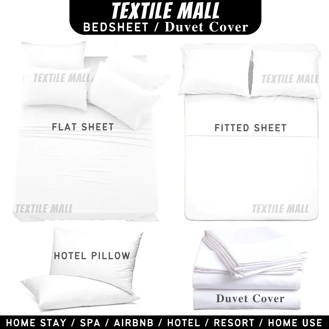 White Bed Sheet Hospital | Airbnb Bedsheet Flat | Fitted | Duvet Plain Cotton Pillow Case Cadar Putih Single Queen King