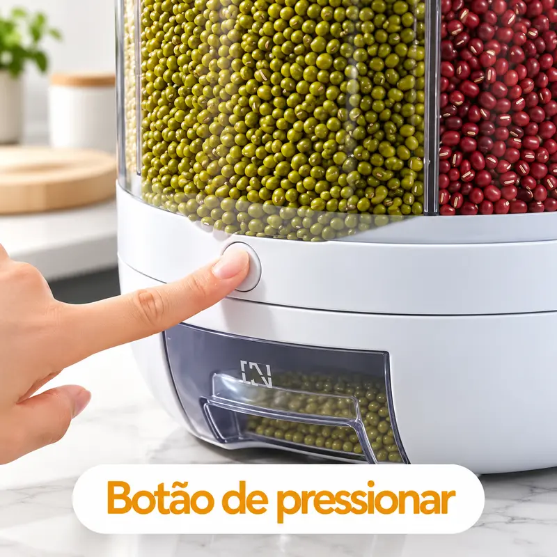 Dispenser Giratório para Grãos 360° 6 Compartimentos 27cm, Porta Arroz, Feijão e Cereais para Cozinha - 5