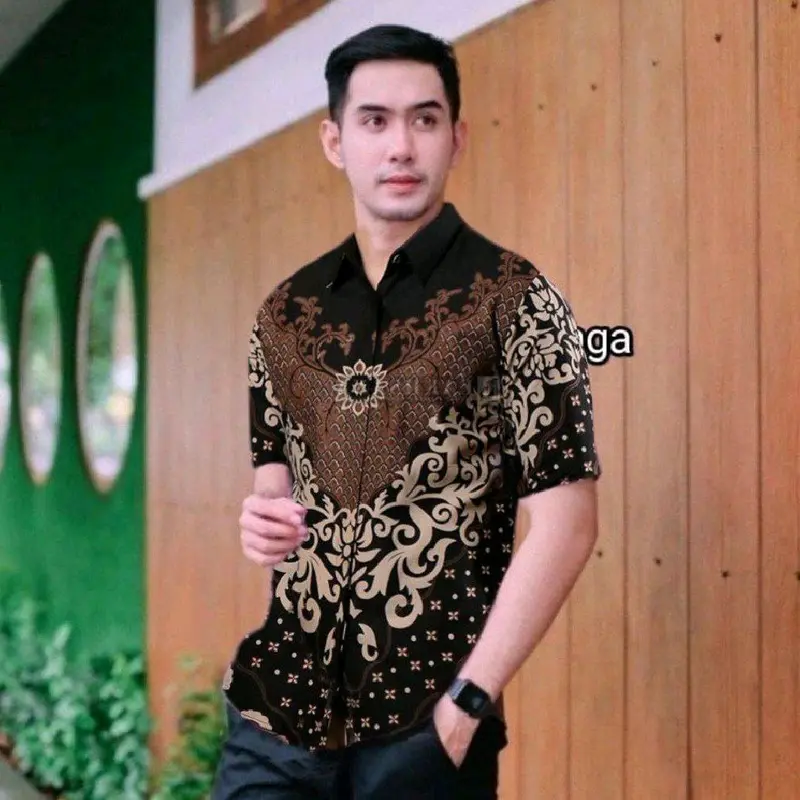 Baju Batik Lengan Pendek Pria Terbaru | Hem  Batik  Dewasa Motif Elegan Cowok Casual 1