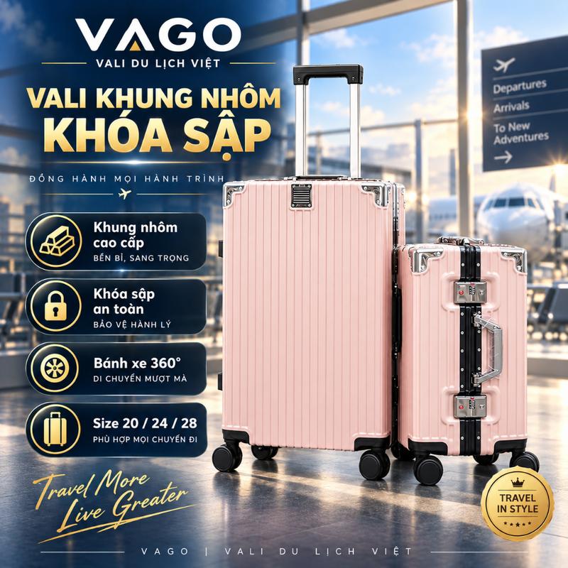 suitcase Vali Du Lịch Khung Nhôm Khóa Sập KN2988, Vali Cao Cấp Size 20/24/28 Inch, Khóa TSA, Chống Xước Chống Va Đập, Giá Rẻ