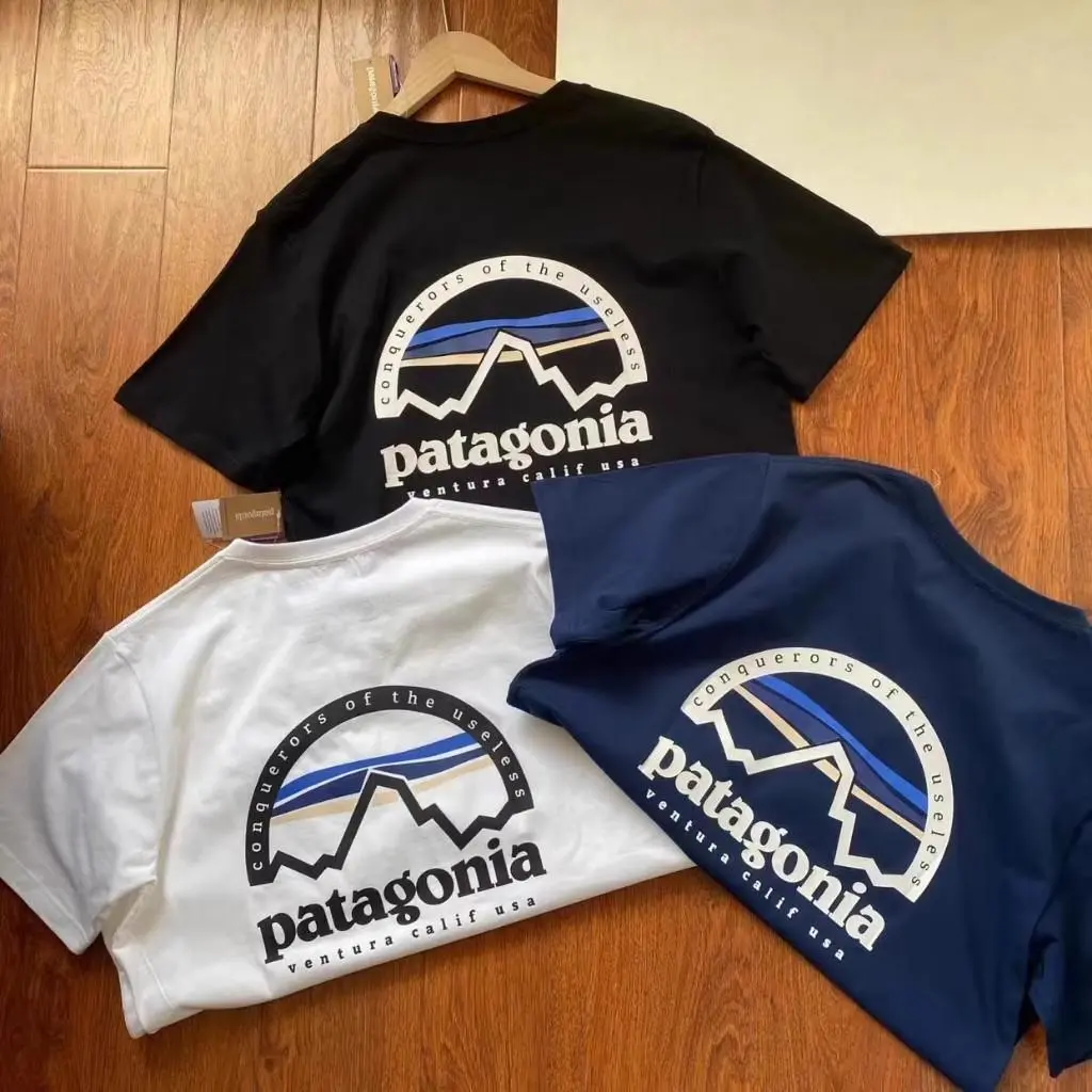 Patagonian Classic Pure Cotton Printed Couple Loose Round Neck T-shirt with Short Sleeves for Men and Women
