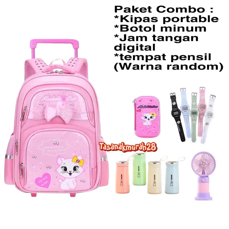 Tas ransel anak sekolah tas koper anak tas troli dorong anak motif kucing tas anak lucu tas sekolah PAUD TK SD 0