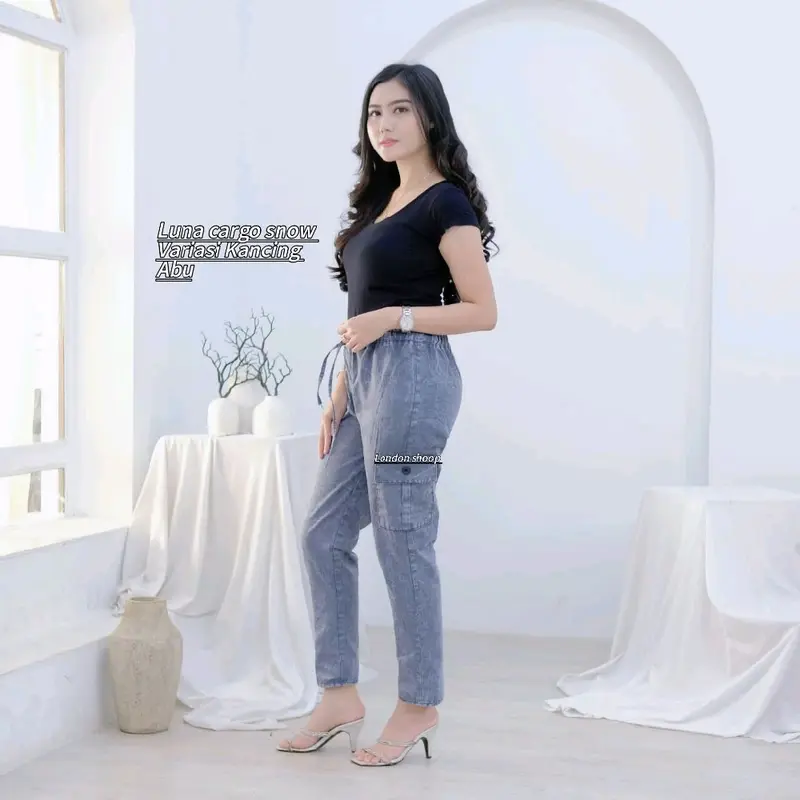 CELANA KULOT WANITA CARGO DEWASA SETANDAR BAHAN SEMI JEANS BB 40-55KG PANJANG 90CM PINGGANG FULL KARET 3