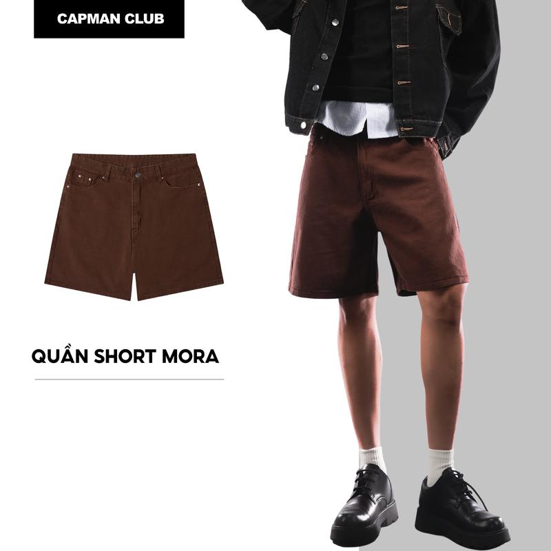  Quần short jean nam MORA phom rộng CAPMAN CLUB quần đùi nam ngắn trên gối màu nâu socola trên gối trẻ trung thoải mái 