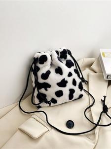 Bolsa de Ternero de Peluche Suave y Cómoda con Diseño de Cordón, Bolso de Mano de Piel Sintética Ideal para Accesorio Casual, Versátil y Adorable