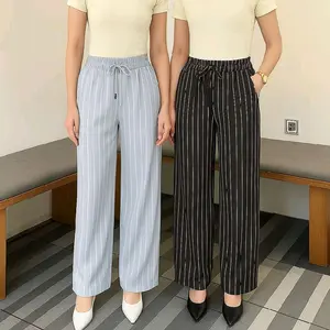 ARF - Everyday Pants - Stripe Bangkok - Celana Panjang Wanita Baggy Motif Garis Pinstripe Formal Casual loose Pants Basic  Kulot Kantor