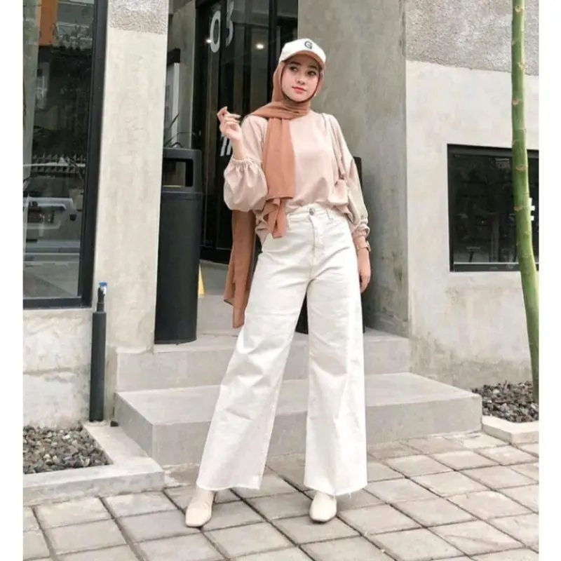 Celana Jeans Kulot Moza Wanita Higwaist Panjang Tebal
