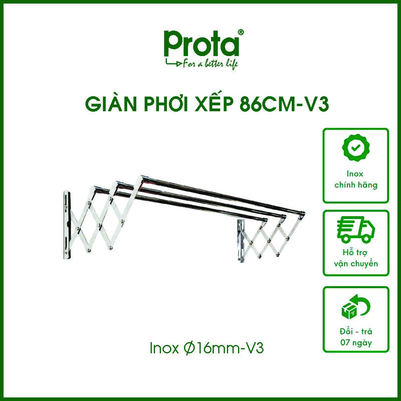   CHÍNH HÃNG  Giàn phơi đồ inox co giãn thông minh PROTA 86cm – Bảo hành 12 tháng – Cam kết 1 đổi 1 