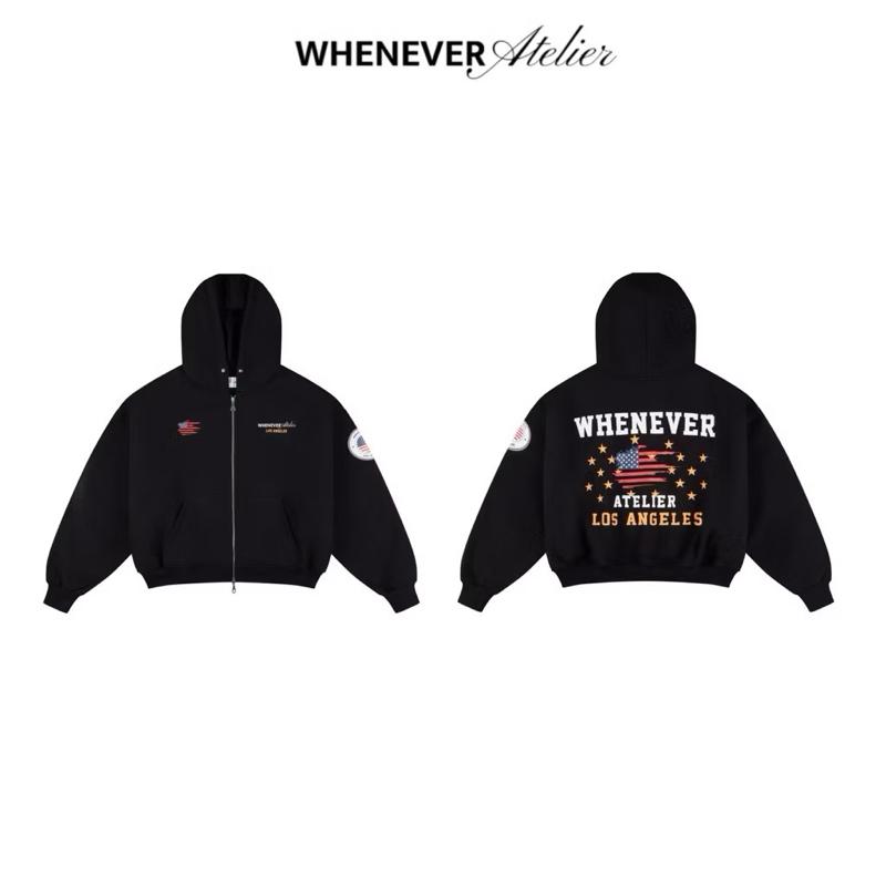 Áo hoodie boxy WHENEVER ATELIER LOS ANGELES vải nỉ bông cao cấp, hình in chuẩn siêu bền, không bong tróc, không xù lông CONE.club