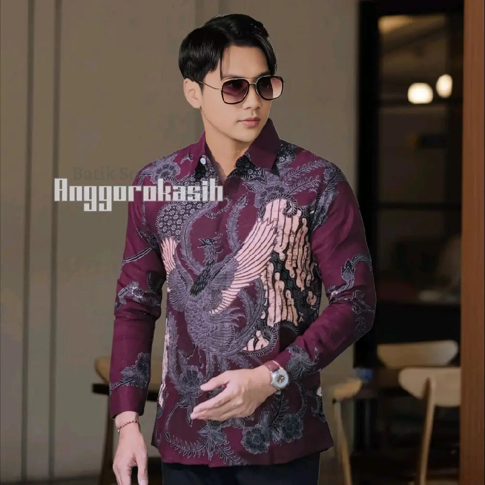 NARES BURGUNDY Kemeja batik Slimfit Lapis Furing full body bahan katun solo terbaru
