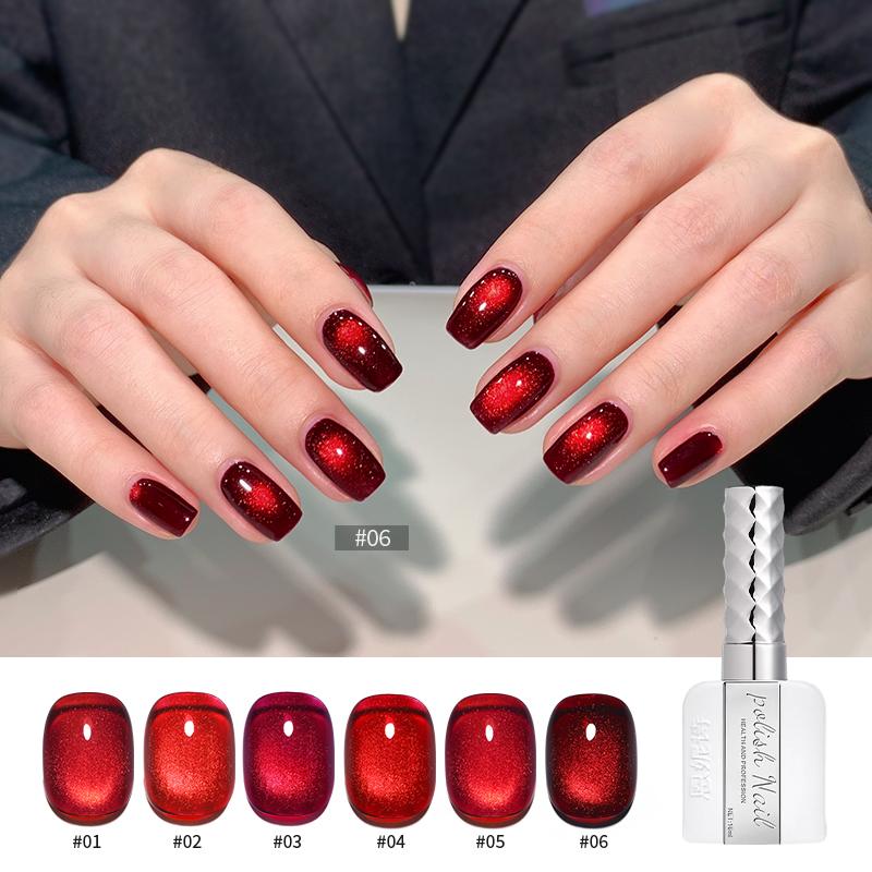 Gel Sơn Móng Tay Mắt Mèo Dòng Hoa Hồng Ban Đêm 6 Màu Có Sẵn Hàng Mới Về 2025 Màu Đỏ Rượu Vang Nho Anh Đào Cần Đèn Làm Móng Để Khô