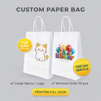 Gambar Custom Cetak Paperbag White Kraft Printing Full Color Small Paperbag Event Minimal Order 20 pcs 13,5x9x22cm - White 10x20cm 1 sisi dari Kiky Stationery Kota Surakarta 1 Tokopedia