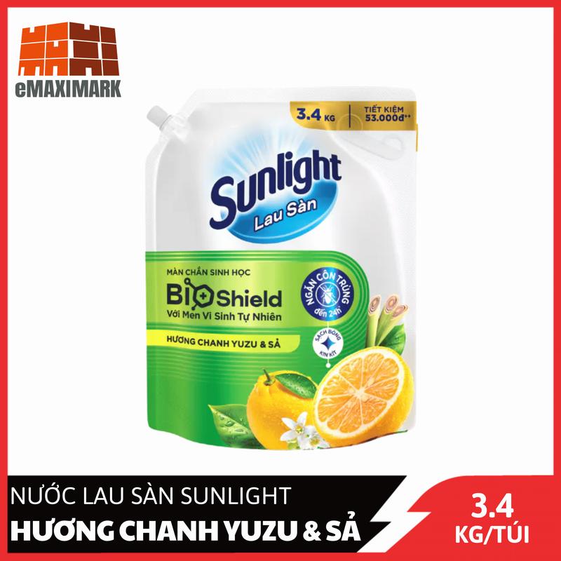 Nước Lau Sàn Sunlight Thiên Nhiên Chiết Xuất Chanh Yuzu & Sả Túi 3.4 KG