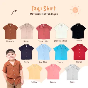 Yobebee Taqi Shirt Kemeja Rayon Anak Laki Laki Usia 2 3 4 6 8 10 12 Tahun Baju Atasan Kids Tangan Pendek Polos Casual Santai Kemeja Kerah Anak Cowok