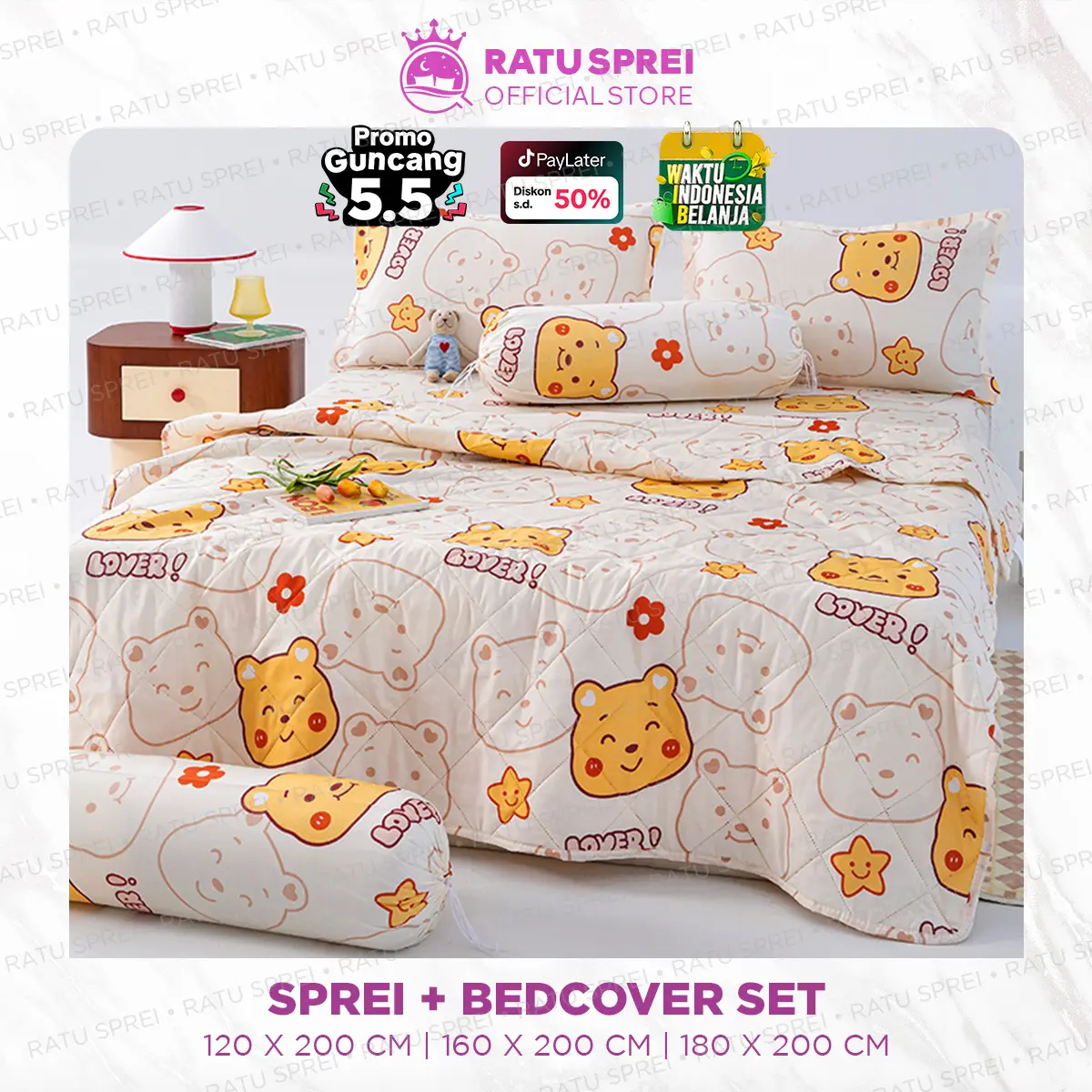 RATU Set Bedcover Sprei Sarguntal Microtex Set Seprei Selimut Microtex (2XX)