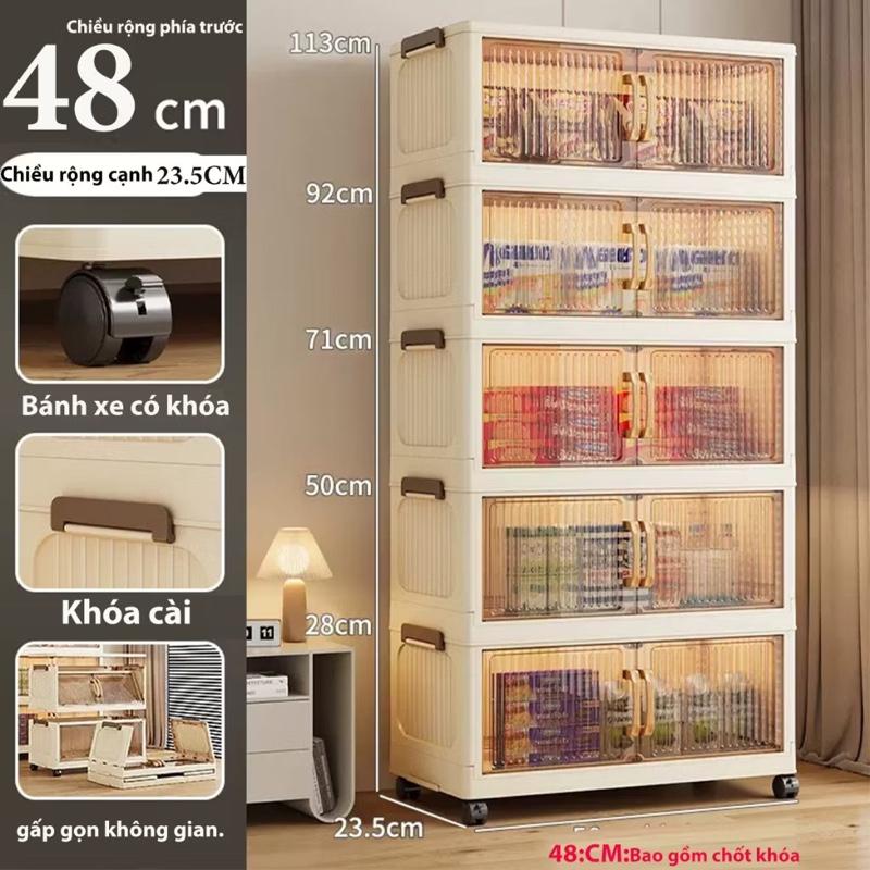 Tủ Đựng Đồ Gấp Gọn 3&5 Tầng Nhựa PP Cửa Hít, Kệ Để Đồ Đa Năng Tiện Lợi Với Bánh…