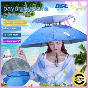 95cm Payung Pancing Kepala besar Topi Anti UV Headband Tebal Topi Payung umroh Kepala hujan melindungi sinar Plastik