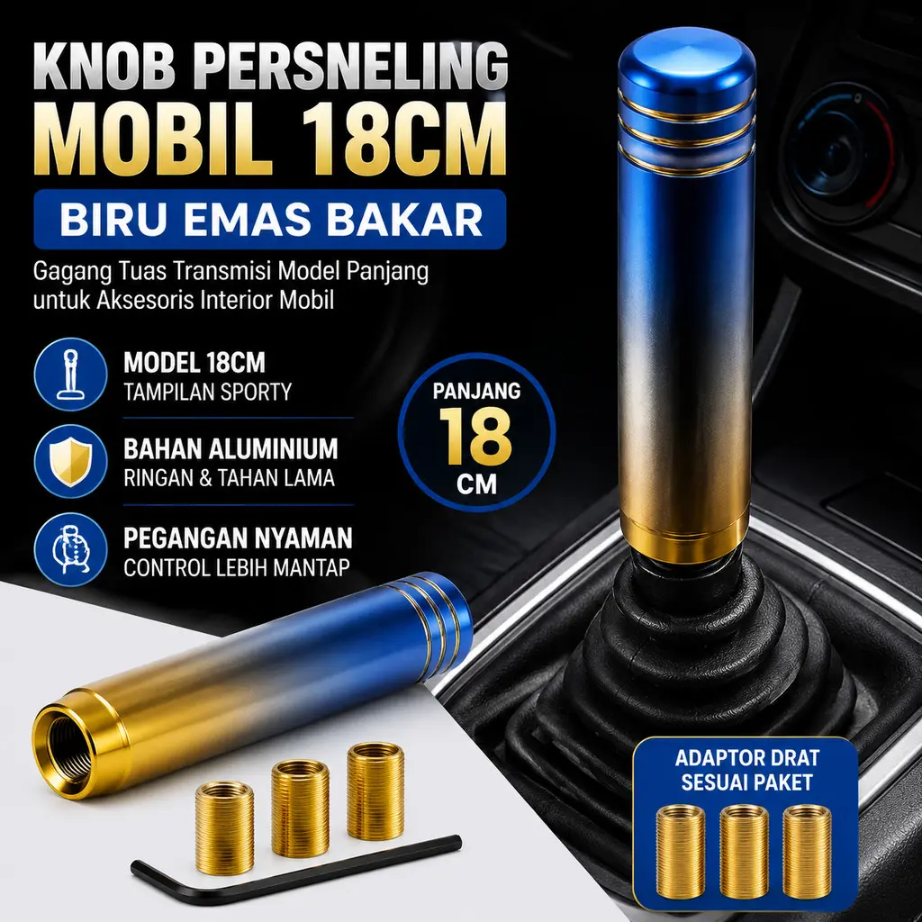 Knob Persneling Mobil 18 cm Warna Biru Emas Bakar, Gagang Tuas Transmisi Model Panjang untuk Aksesoris Interior Mobil