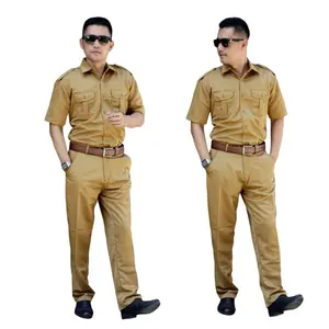 SATU SET Baju Khaki coklat Pria Lengan Pendek /Seragam PNS pria Lengan Panjang / Baju Dinas Pemda / Baju PDH coklat Pria