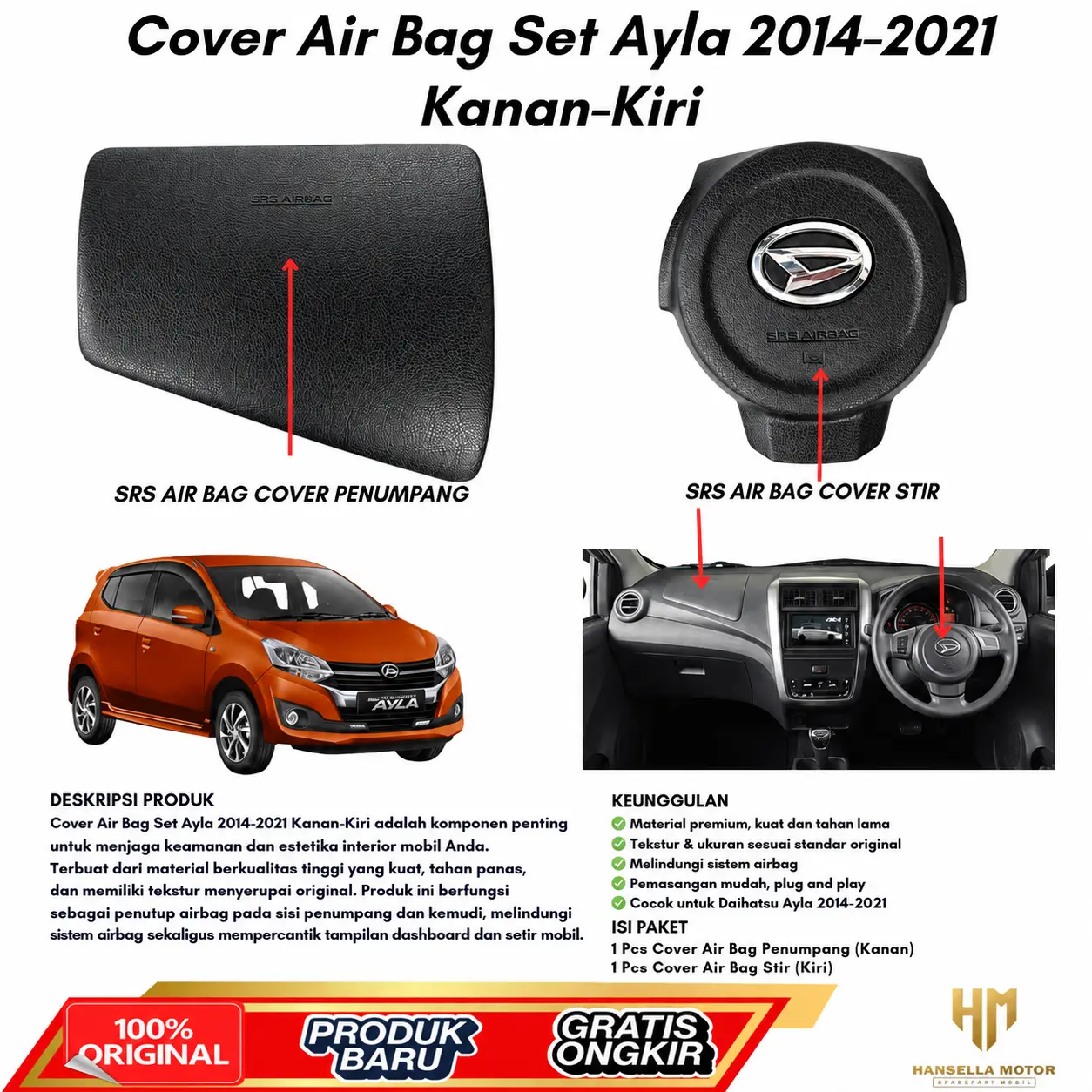 Cover Air Bag Ayla 2014 - 2021 Set Kanan-Kiri