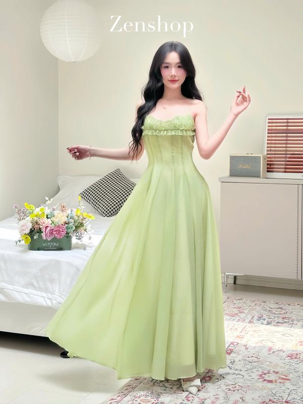 Đầm Maxi Voan Dáng Dài Nhún Bèo Lưng Nhún Thun | Phong Cách Nàng Thơ, Dịu Dàng - Hola Dress