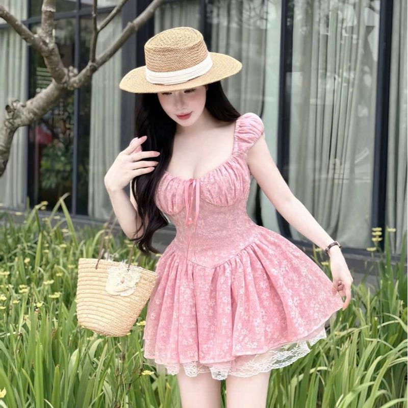 (HÀNG LOẠI 1)ĐẦM nữ hoa nhí phối ren 3 lớp bồng xoè ( có kèm quần bảo hộ ) 2