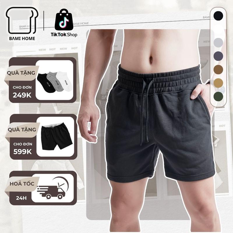 Quần short thể thao nam basic BAMIHOME, chất vải nỉ chân cua khô thoáng, lưng thun 8cm co giãn, thoải mái QN082