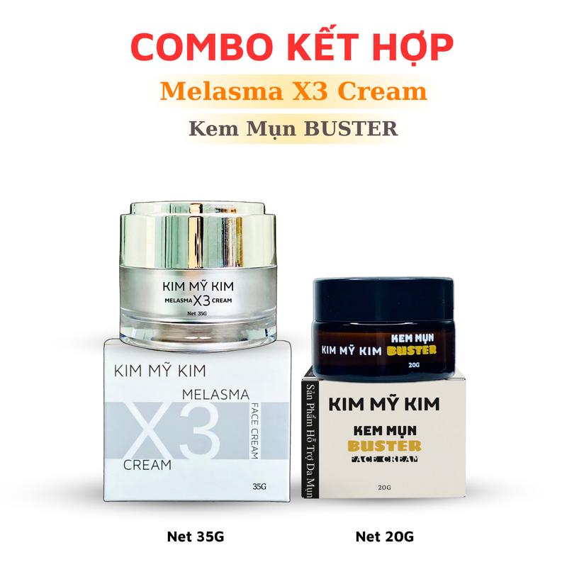   COMBO KẾT HỢP  KEM MELASMA X3 CREAM 35G VÀ KEM MỤN BUSTER 20G - FACE CREAM - KIM MỸ KIM - Dành Cho Da Nám Da Ngăm Da Mụn Làm Đẹp Da Skincare Dưỡng Ẩm Da Chăm Sóc Da Nữ Women Kem Face 