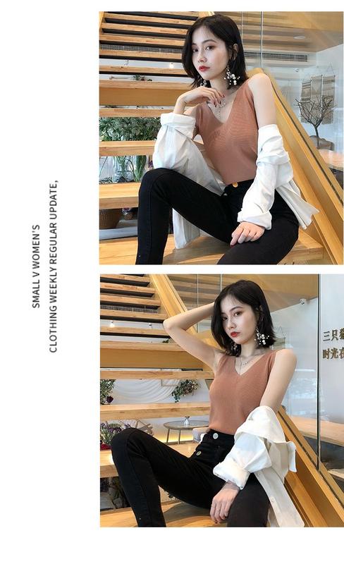 Product Introduction of Fashion Ice Silk Camisole Women's Outer Wear Summer Sleeveless Knitwear Korean Style Loose V-neck Short Bottoming Shirt Top Fashion Womenswear Lingerie 13