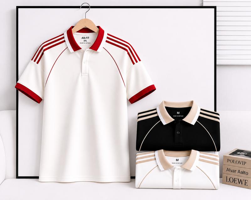 Áo Polo nam nữ ABFIT  cổ bẻ thun CVC co dãn thoáng mát , hút mồ hôi , phối trơn viền ngắn tay trẻ trung cotton  Menswear Shirt trắng đen be