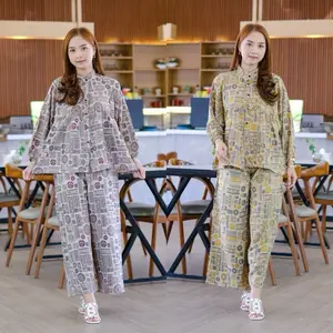 Setelan Panjang Kerah Shanghai Motif Etnik Wanita Jumbo LD120 Rayon Premium Full Kancing Busui Adem-JF Boutique.id