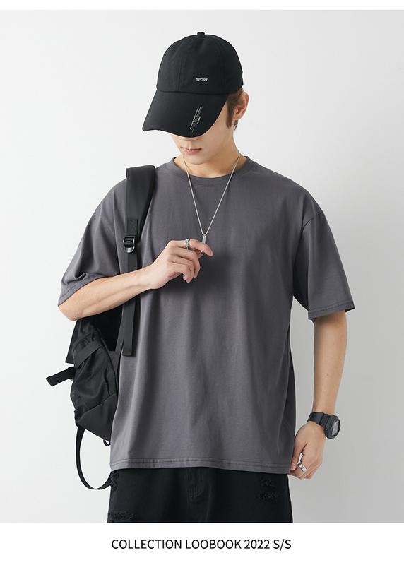Product Introduction of EDC American Streetwear Heavyweight 230g Short Sleeve T-shirt Unisex Ins Basic Solid Color Undershirt 6