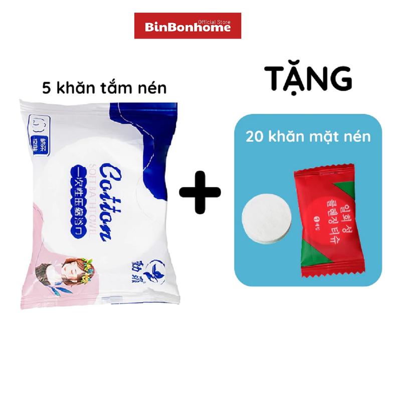 Bộ 5 Khăn Tắm Nén cotton 140x70cm + Tặng 20 Viên Khăn Mặt Tiện Lợi Dùng Trong Khách Sạn Nhà Tắm Khi Đi Du Lịch - Khi Chơi Thể Thao - Có Thể Dùng Hàng Ngày Mọi Lúc Mọi Nơi An Toàn Vệ Sinh Siêu Thấm Hút Mềm Mại BinBonhome Bộ 5 Khăn Cô Gái Tặng Kèm