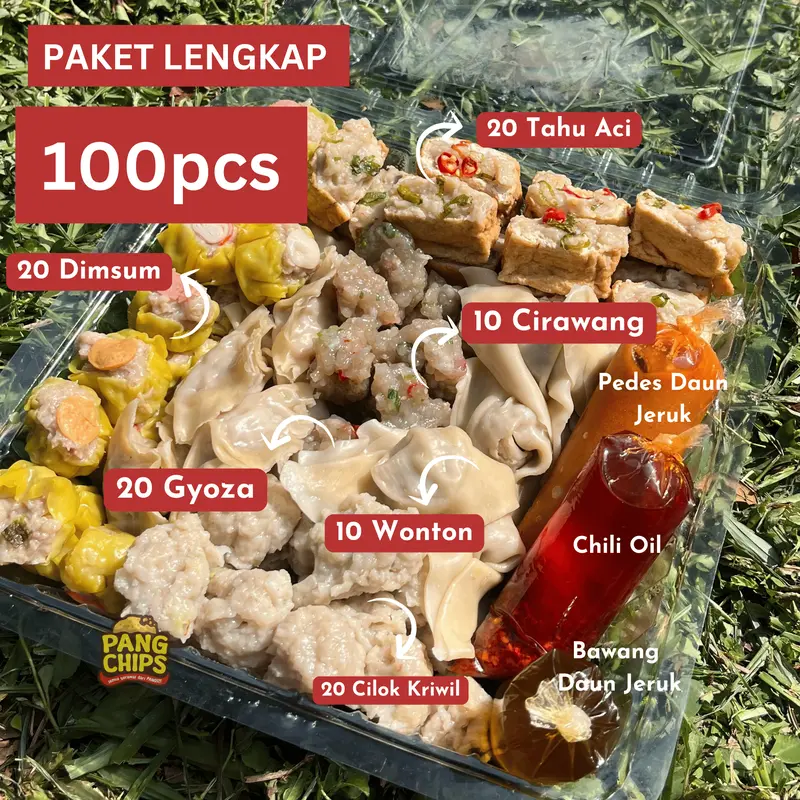 Paket Lengkap Mix 100 pcs Dimsum Mini, Wonton, Gyoza, Cilok Kriwil, Cirawang/Cirawit, Tahu Aci by Kedai Mas Pangsit 0
