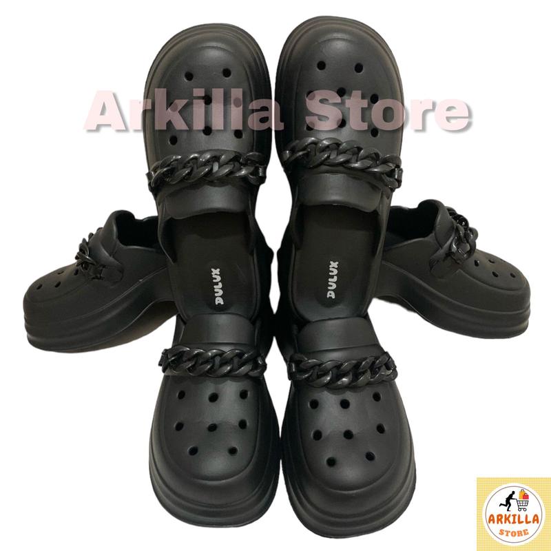 Sandal Slop Fuji Jelly Wanita Dewasa Full Black Kekinian Hits Viral Hak Tinggi 5 cm Dulux 615B-H 8