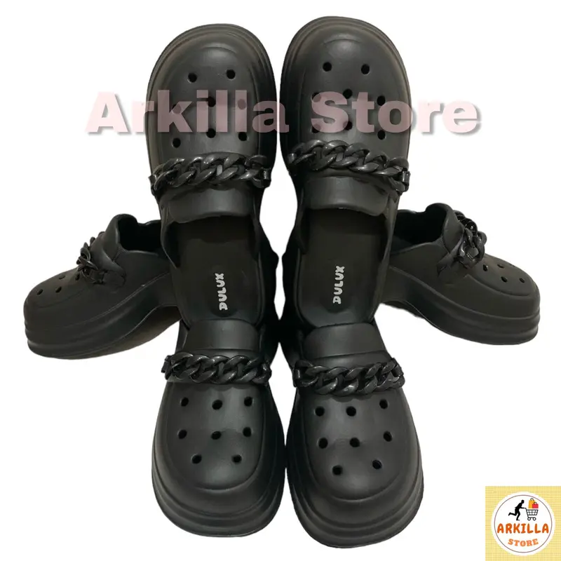 Sandal Slop Fuji Jelly Wanita Dewasa Full Black Kekinian Hits Viral Hak Tinggi 5 cm Dulux 615B-H 7