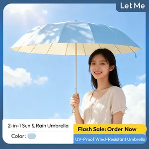 Let Me 2in1 Sun&Rain Portable Umbrella - Payung Lipat Kecil Manual Gagang Solid Anti Sinar UV Dengan 8 Tulang Pisau Panjang Tahan Angin Hujan Otomatis Premium LM-AGF2092