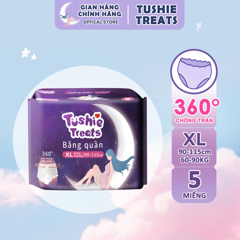  【Size XL Tushie Treats- Quần băng vệ sinh bản nâng cấp siêu mềm siêu thấm BVS dạng quần đủ size dưới 90KG 