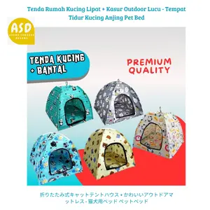 Tenda Rumah Kucing Lipat + Kasur Outdoor Lucu - Tempat Tidur Kucing Anjing Pet Bed