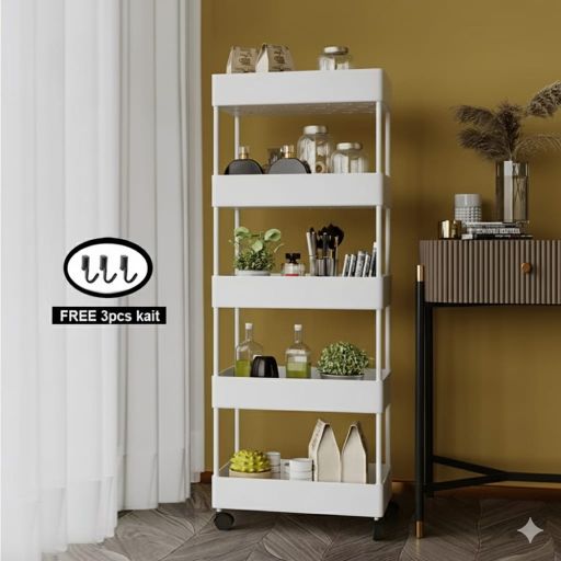 Modern Black 4-Layer Utility Cart - Space-Saving Rolling Organizer for Kitchen/Home A22 Hitam A14 Modern Black 4-Layer Utility Cart - Space-Saving Rolling Organizer for Kitchen/Home A22 Hitam A14