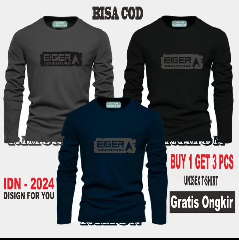 BUY 1 OR 3 PCS Kaos Panjang Katun Combed 30s - Kaos Pria Wanita Dewasa  - Baju Kaos Distro Pria Keren Articel 31ger Sp III Black Katun Oblong 7
