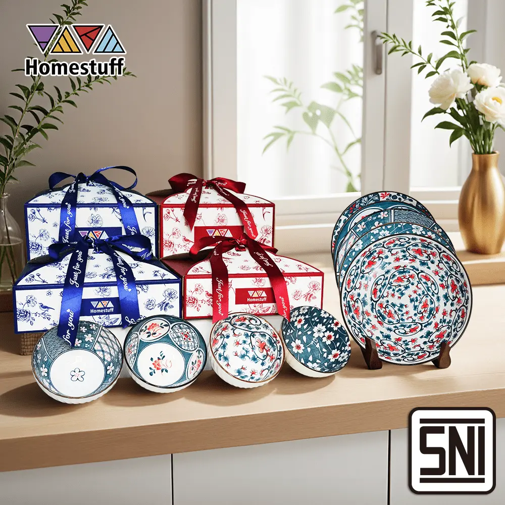 [SNI] HOMESTUFF Hampers Set Piring dan Mangkok Mewah  / Set Peralatan Makan Keramik / Hadiah Peralatan Makan / Hampers Hadiah  / Kotak Kado