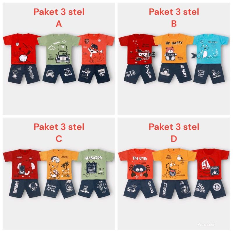PAKET HEMAT 3 STEL / setelan anak cowok 1-4 tahun / setelan baju anak laki laki / kaos baju anak laki 4